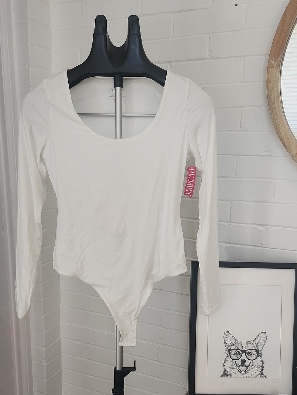 White Long Sleeve Scoop Neck Bodysuit, Large